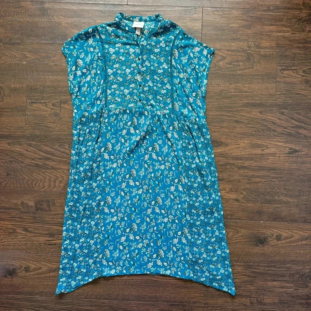 Knox Rose Cottage Core Floral Sleeveless High Low Pockets Turquoise Dress Medium
